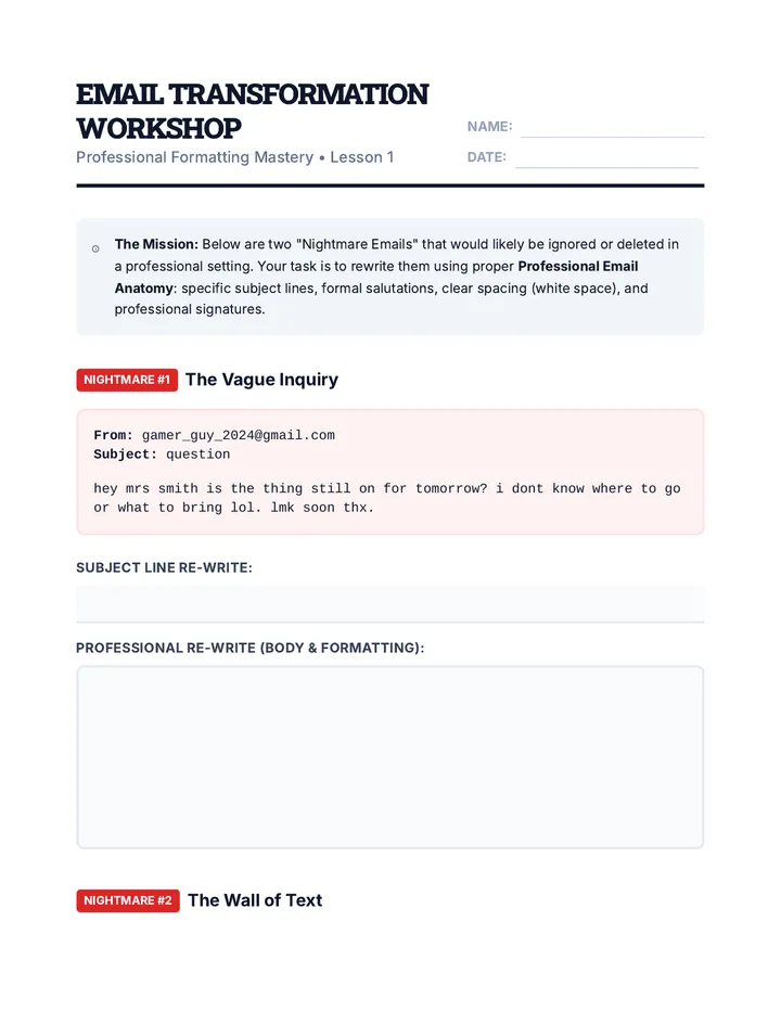 Email Transformation Worksheet