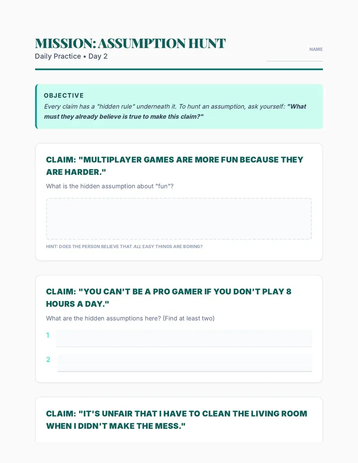 Assumption Hunt Worksheet