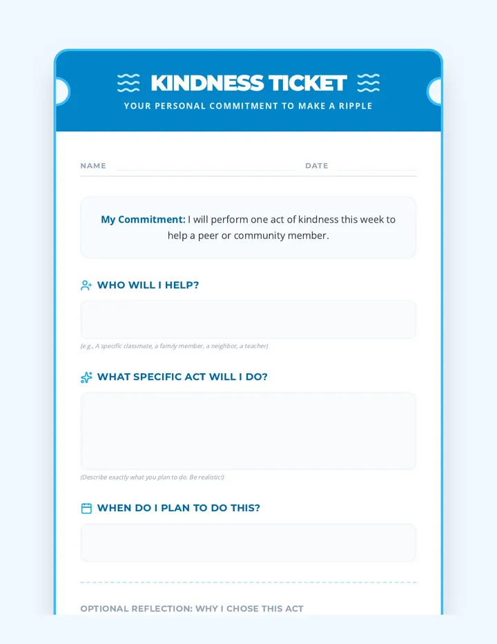 Kindness Ticket Worksheet