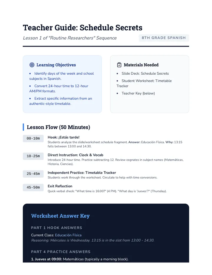 Schedule Solutions Teacher Guide