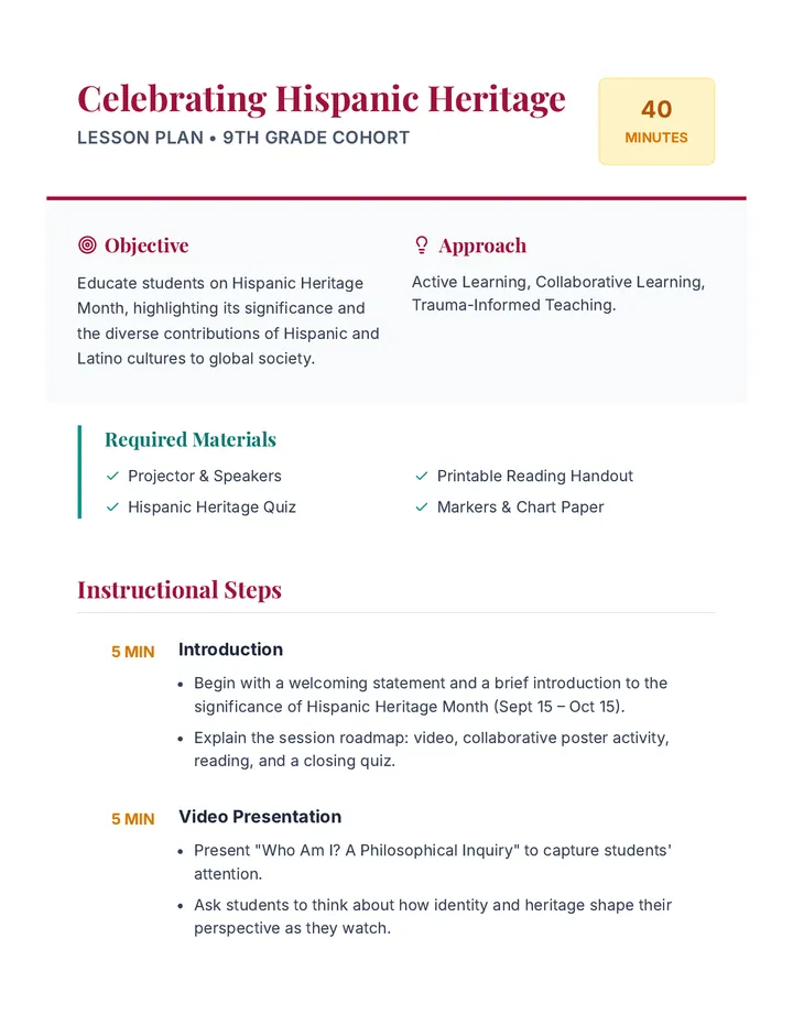 Celebrating Hispanic Heritage Lesson Plan