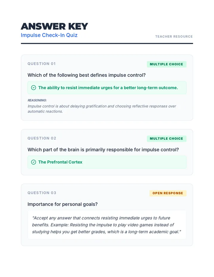 Impulse Check In Quiz Answer Key