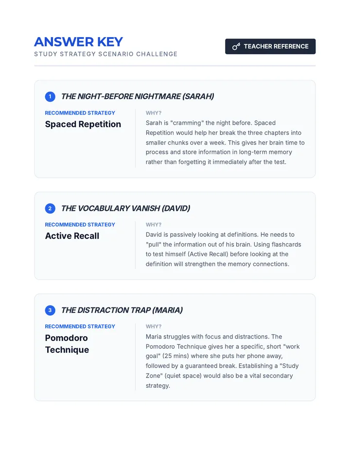 Study Strategy Answer Key