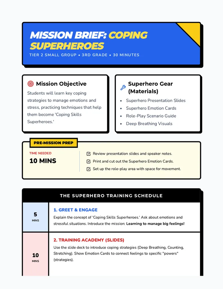 Coping Skills Superheroes Lesson Plan