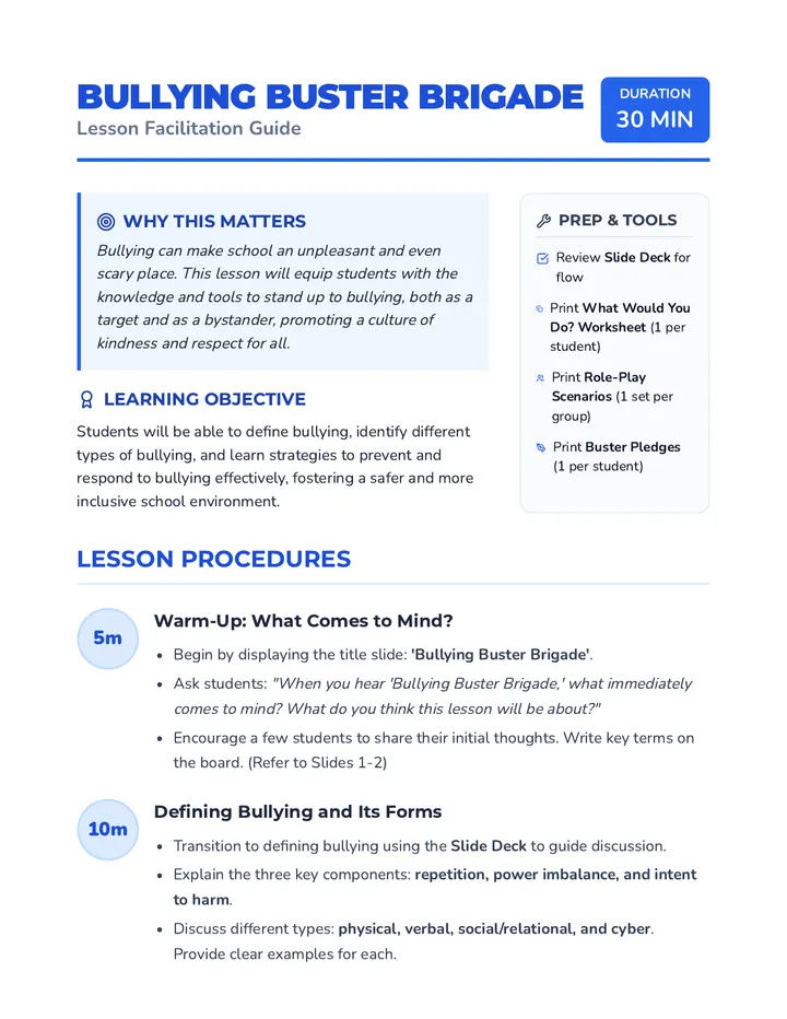 Bullying Buster Brigade Lesson Plan