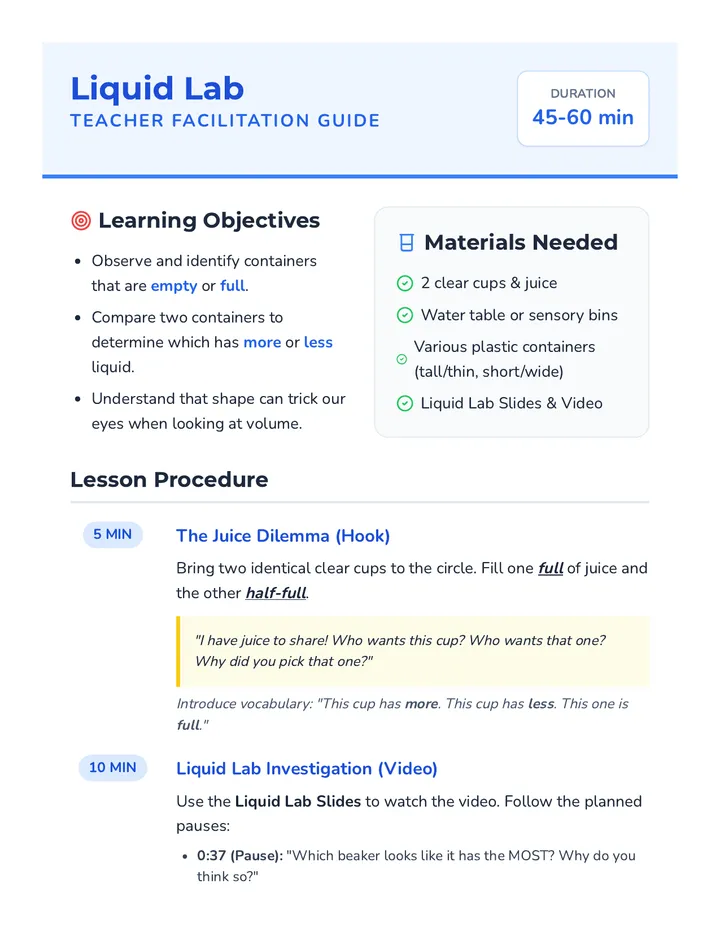 Liquid Lab Teacher Guide