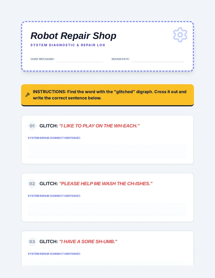 Robot Repair Shop Worksheet