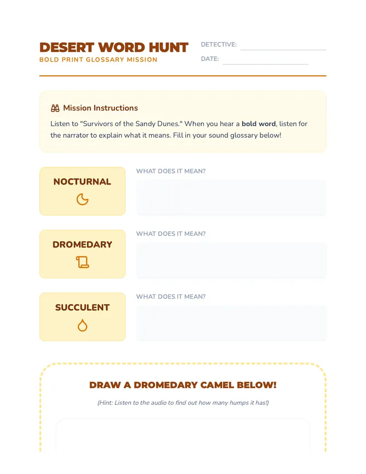 Desert Bold Word Worksheet