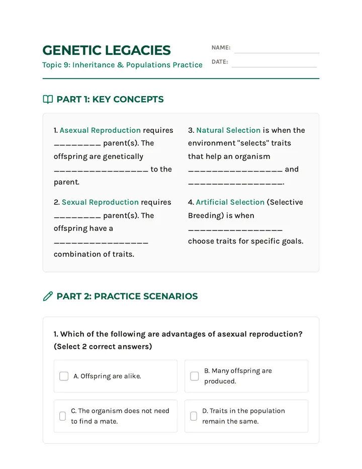Genetic Legacies Practice Worksheet