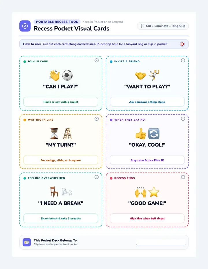 Recess Pocket Visual Cards