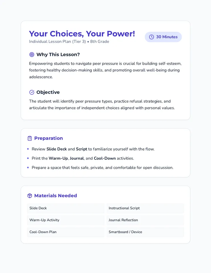 Your Choices Your Power Lesson Plan