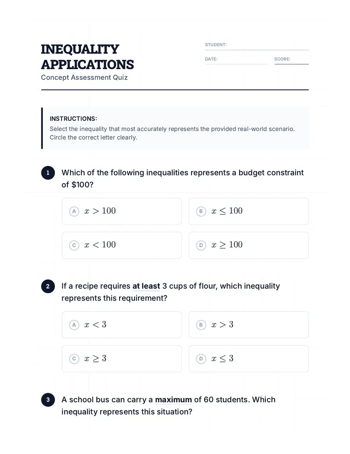 Inequality Applications Quiz
