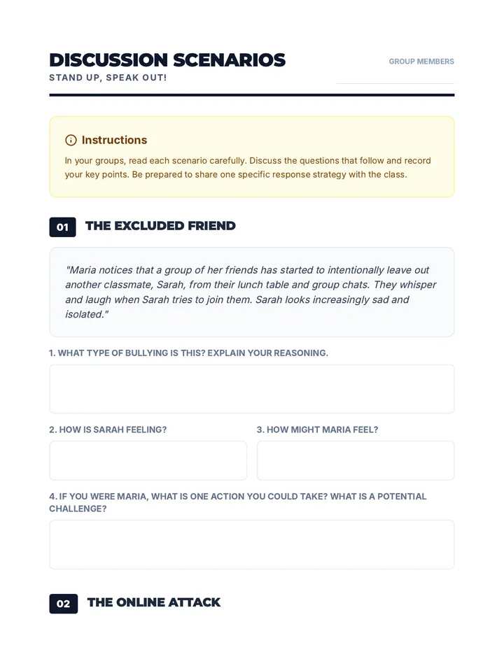 Bullying Scenarios Discussion Handout