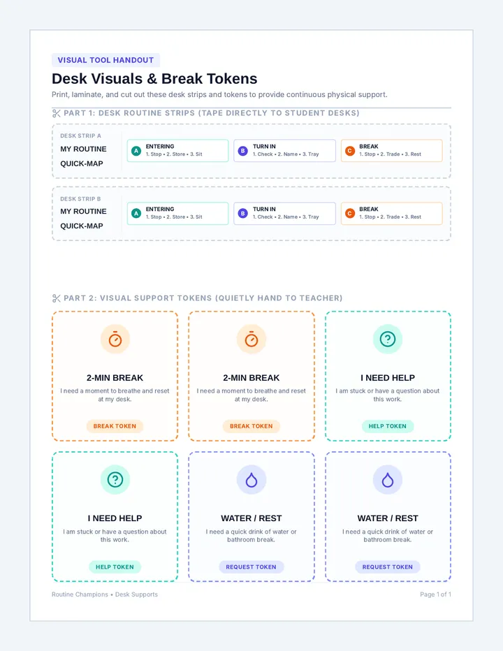 Desk Visuals and Break Tokens Handout