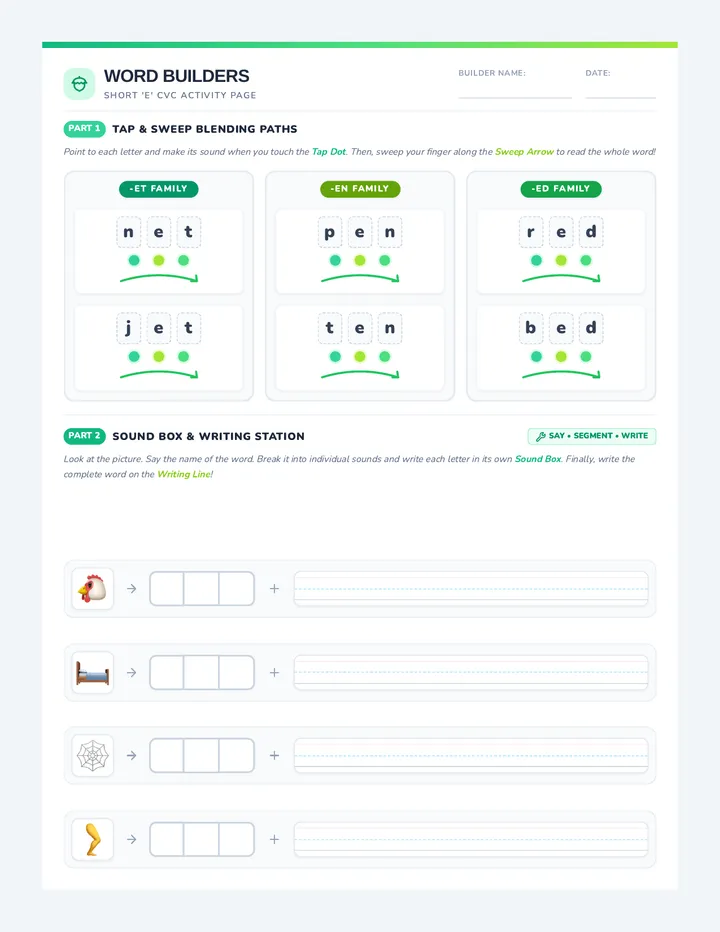 Short E Worksheet