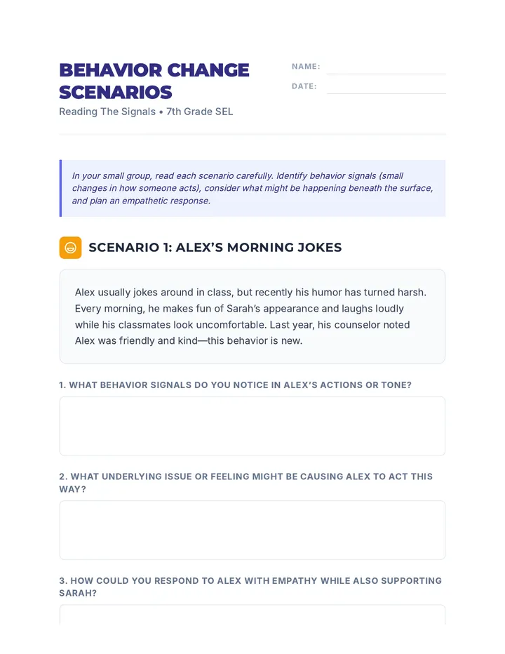 Behavior Change Scenarios Handout