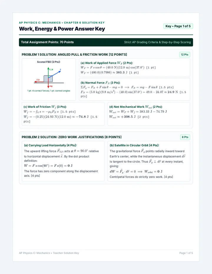Work and Energy Teacher Answer Key