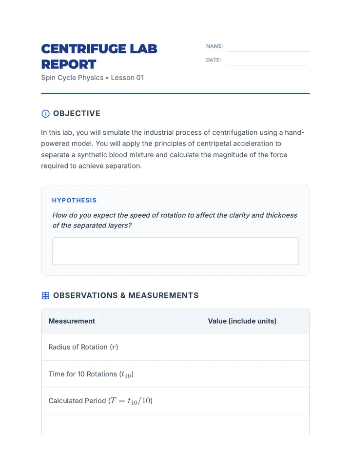 Centrifuge Lab Report