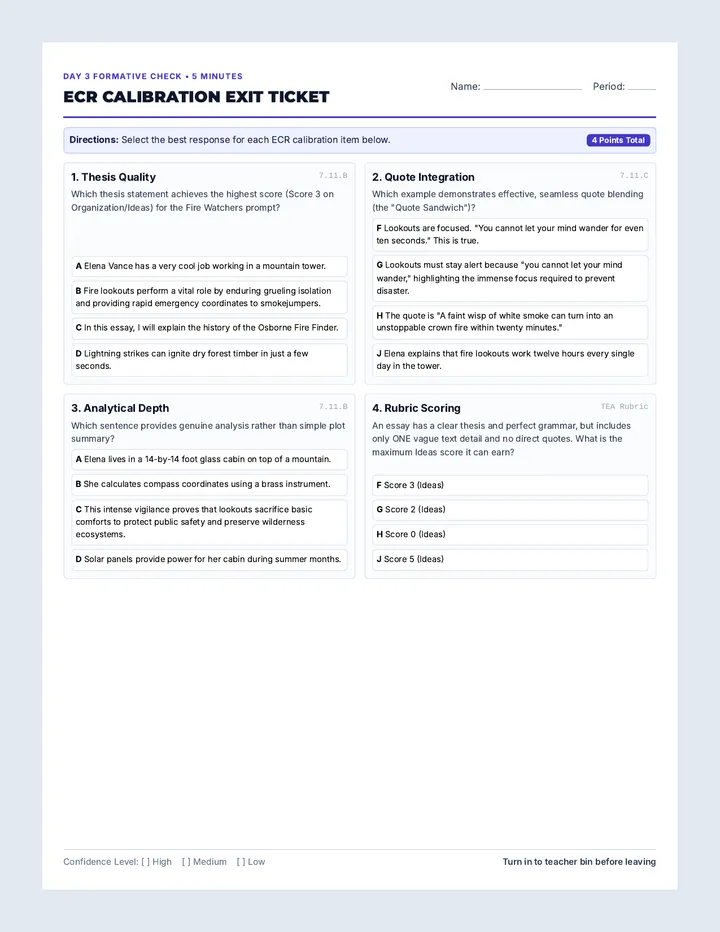 ECR Calibration Exit Ticket