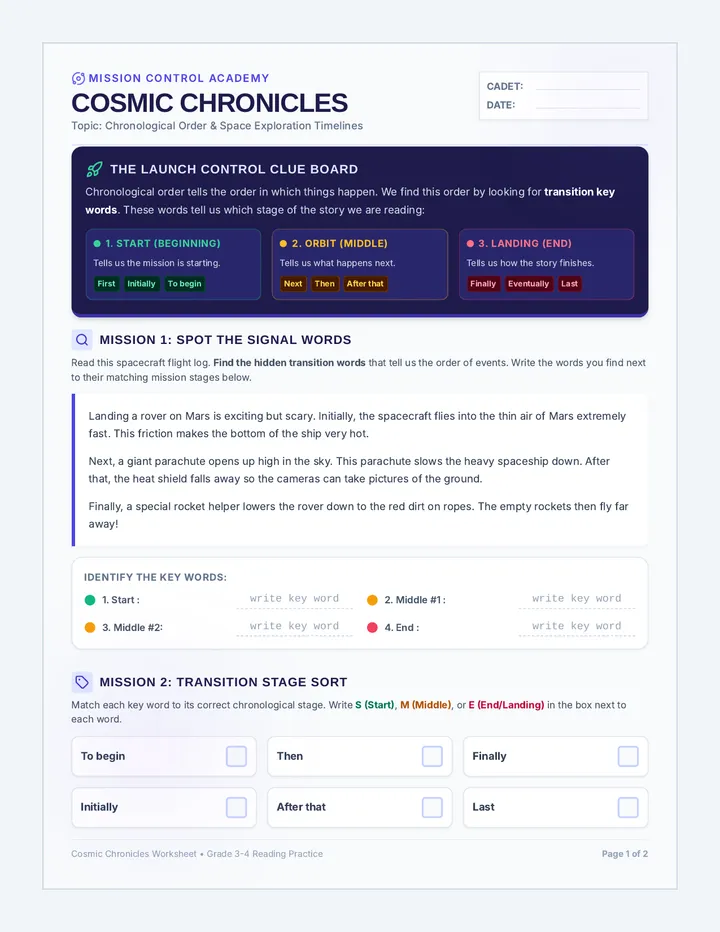 Cosmic Chronicles Worksheet