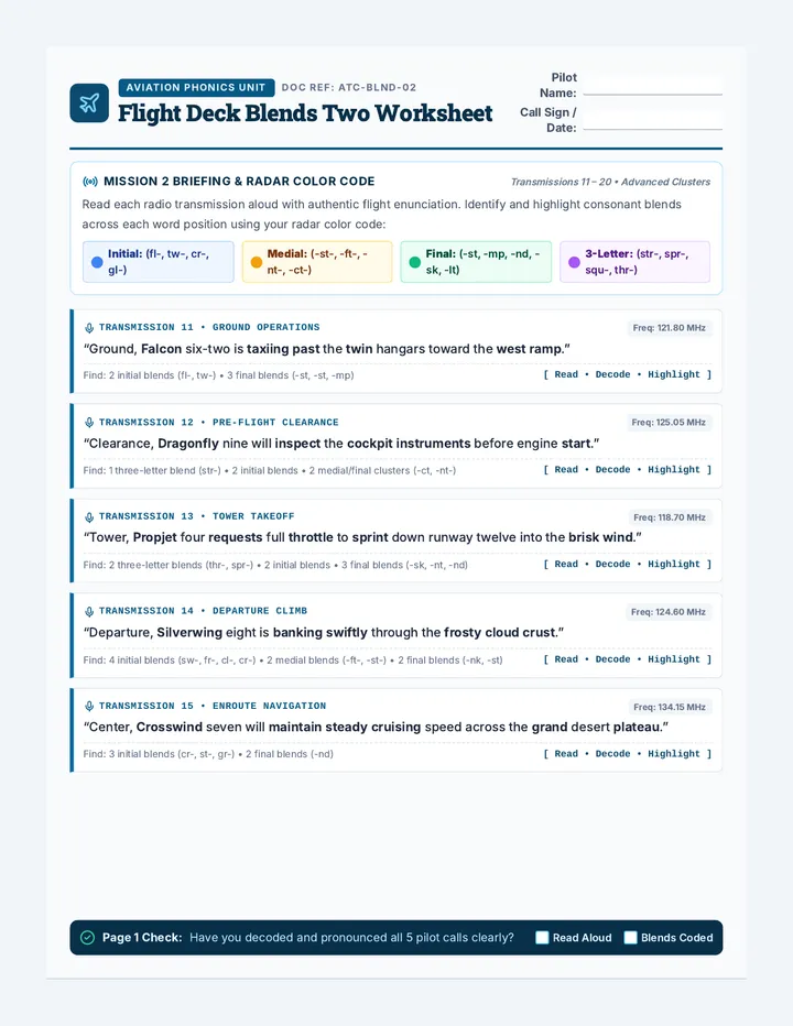 Flight Deck Blends Two Worksheet