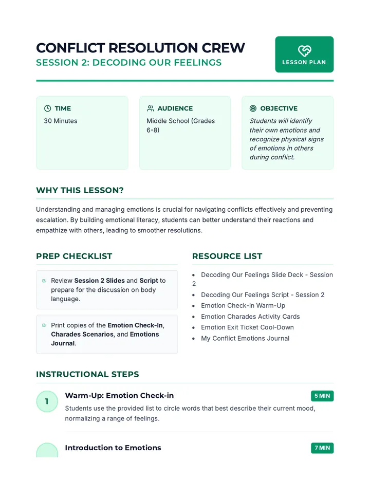 Emotions in Conflict Lesson Plan