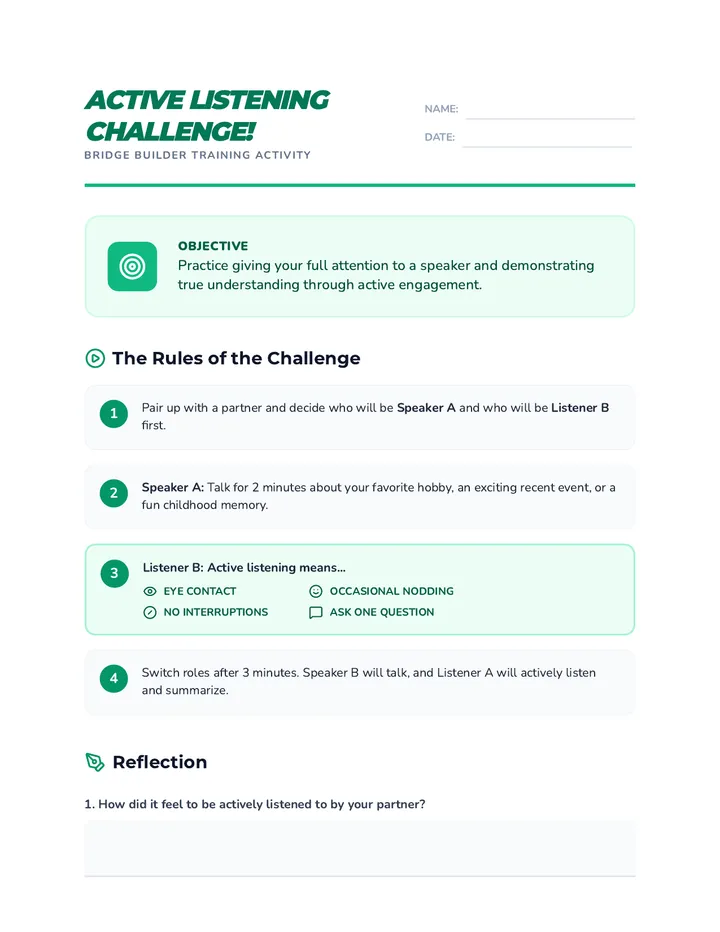 Active Listening Activity Sheet