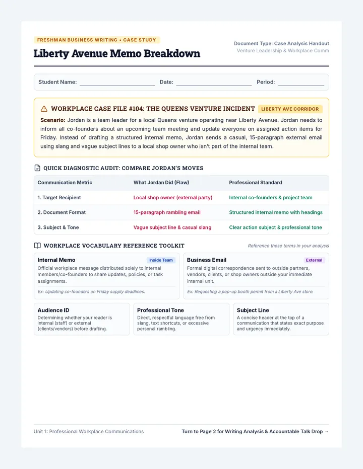 Liberty Avenue Memo Worksheet
