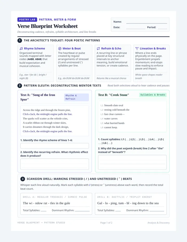 Verse Blueprint Worksheet
