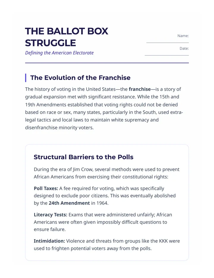 The Ballot Box Struggle Worksheet