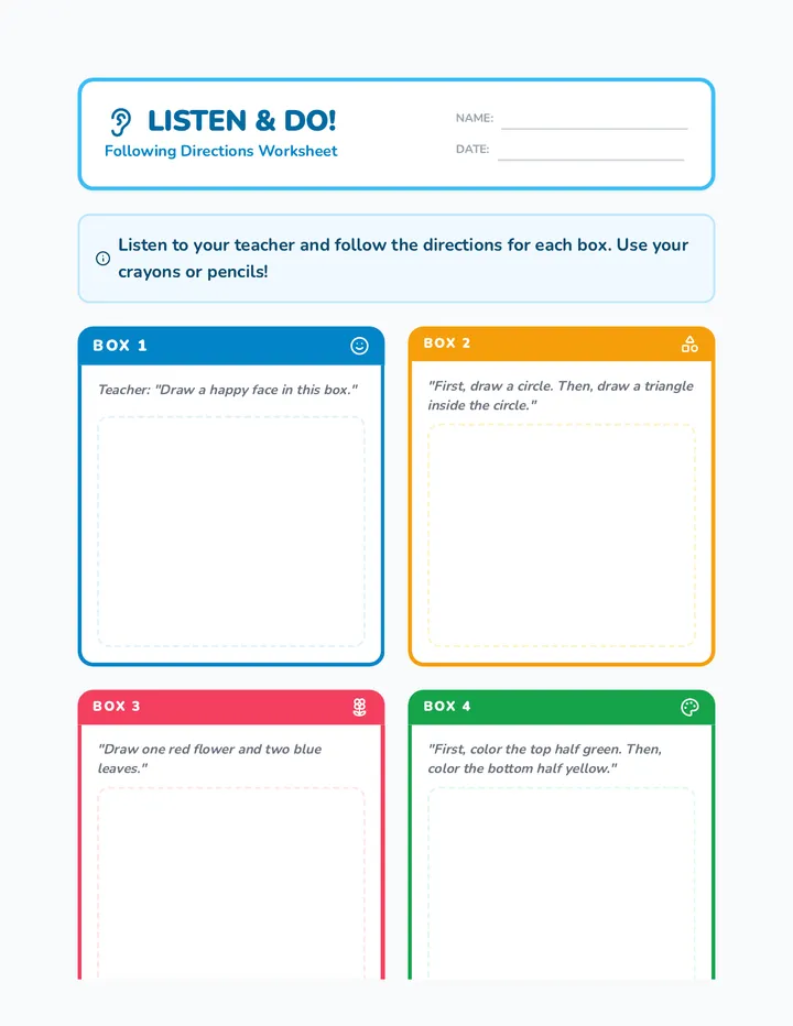 Following Directions Worksheet