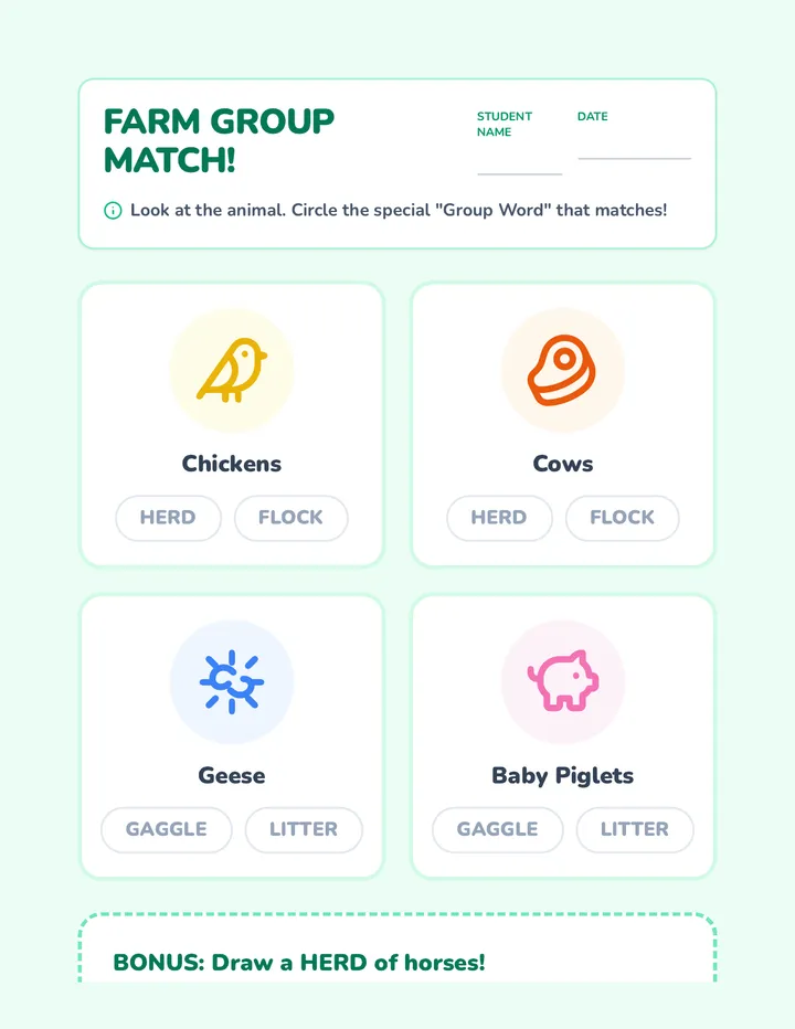 Animal Group Match Worksheet