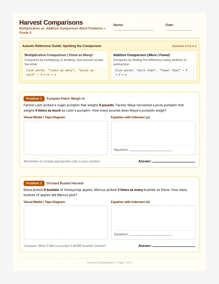 Harvest Comparisons Math Packet