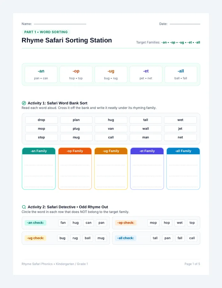 Rhyme Safari Worksheet