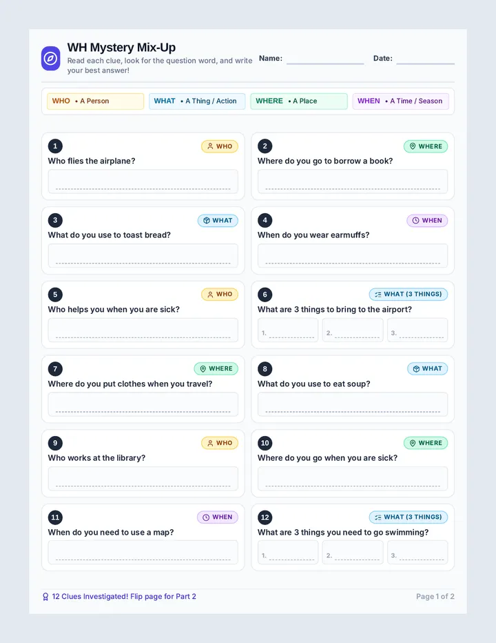 WH Mystery Mixup Worksheet