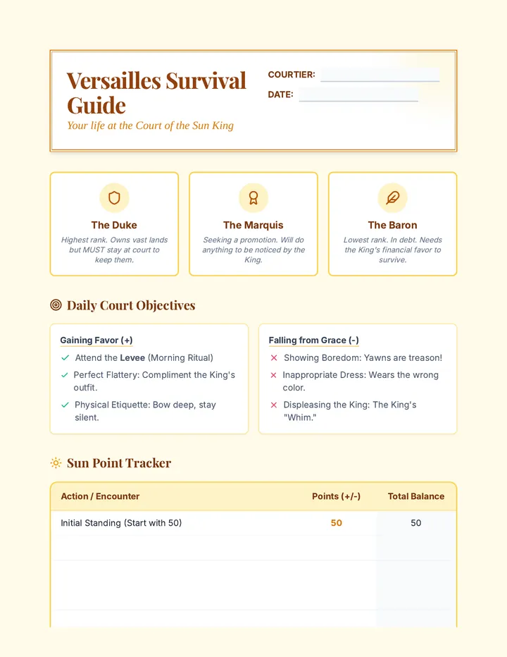 Versailles Survival Worksheet