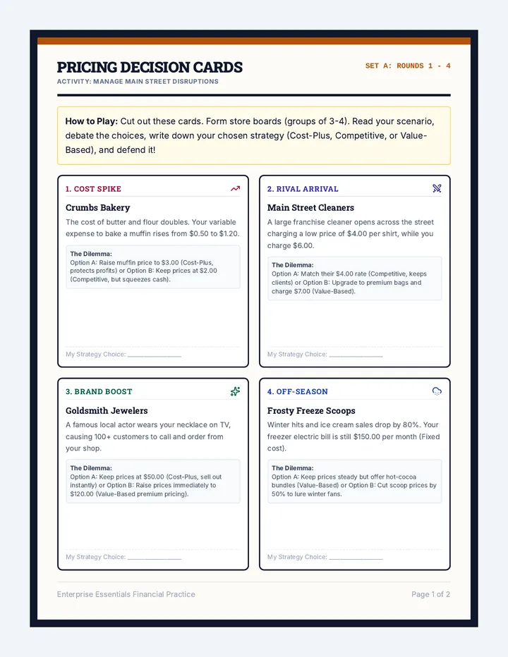 Pricing Strategy Challenge Cards