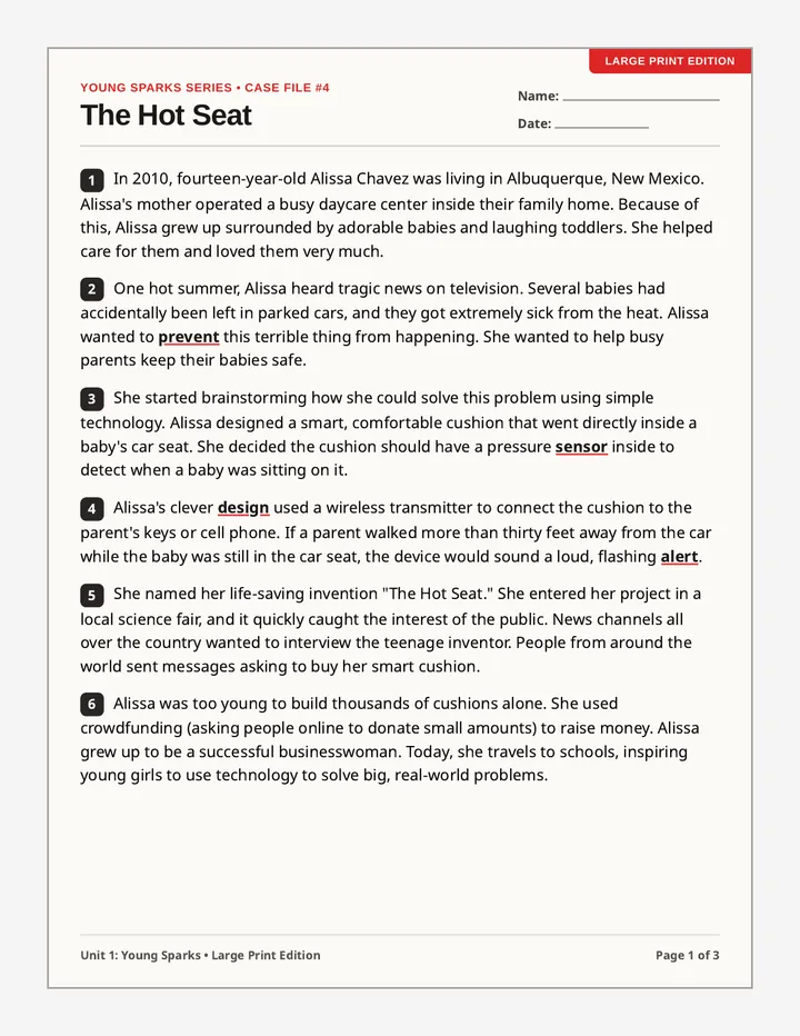 Hot Seat Worksheet