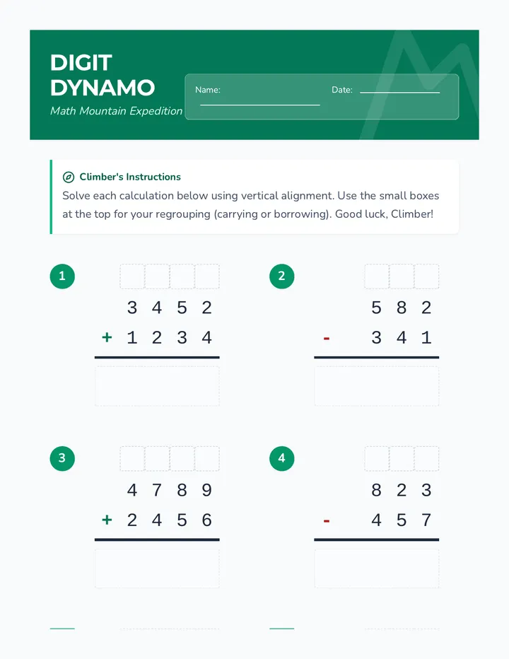 Digit Dynamo Worksheet Final Aligned