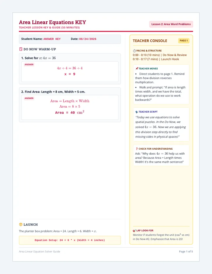 Area Equations Teacher Guide
