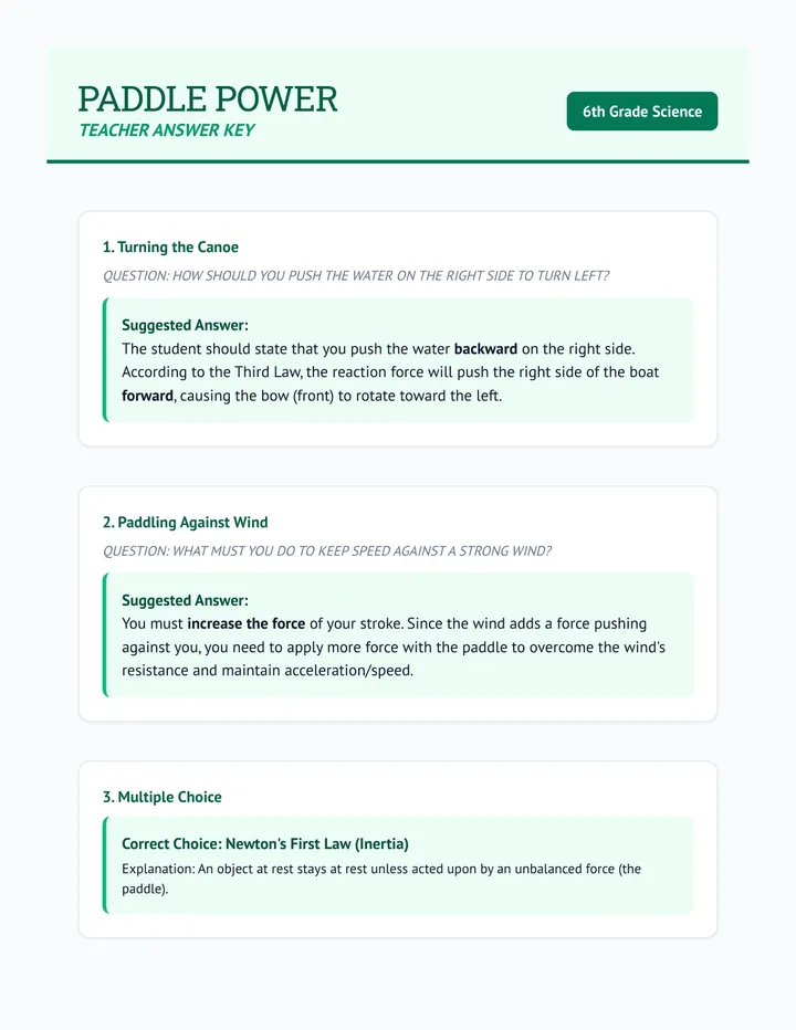 Paddle Power Answer Key