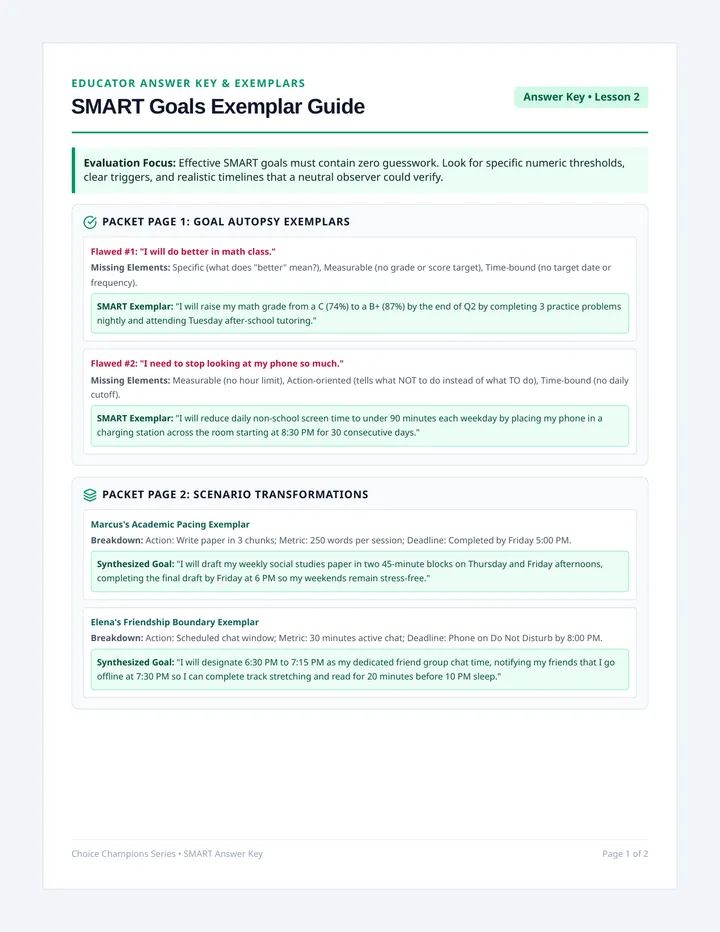 SMART Targets Answer Key