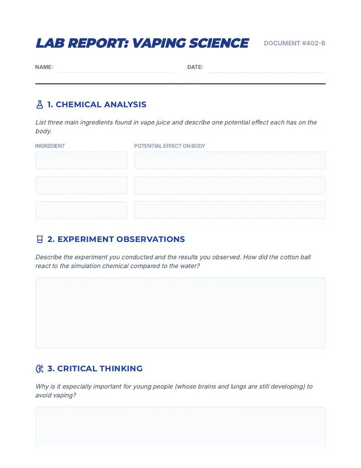 Vaping Science Worksheet