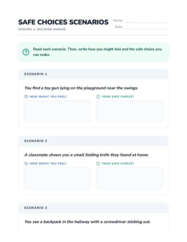 Safe Choices Scenario Worksheet