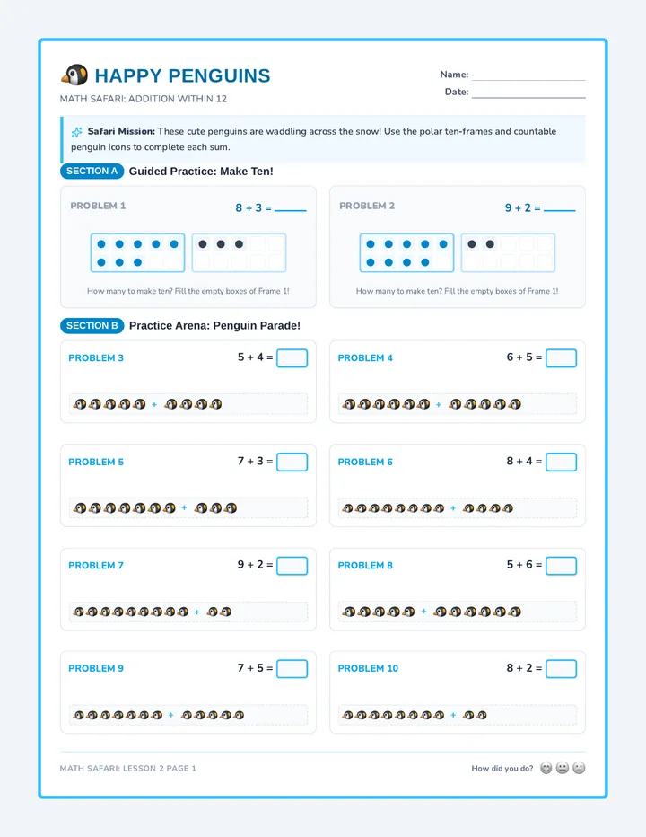 Happy Penguins Worksheet