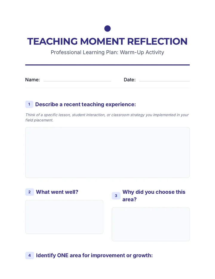 Teaching Moment Reflection Warm-Up