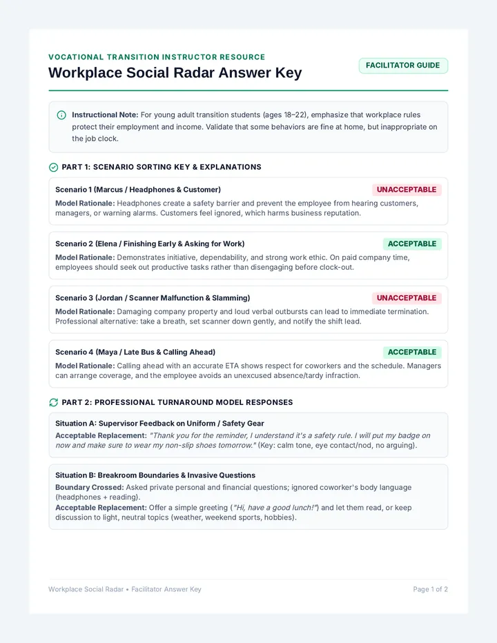 Workplace Social Radar Answer Key