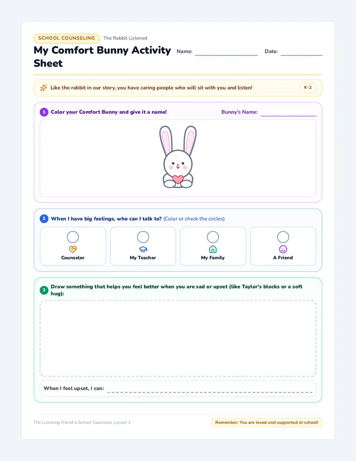 Comfort Bunny Activity Sheet