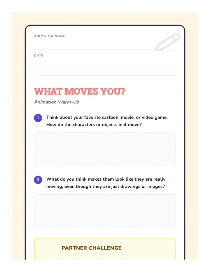 Animation Warm Up Worksheet