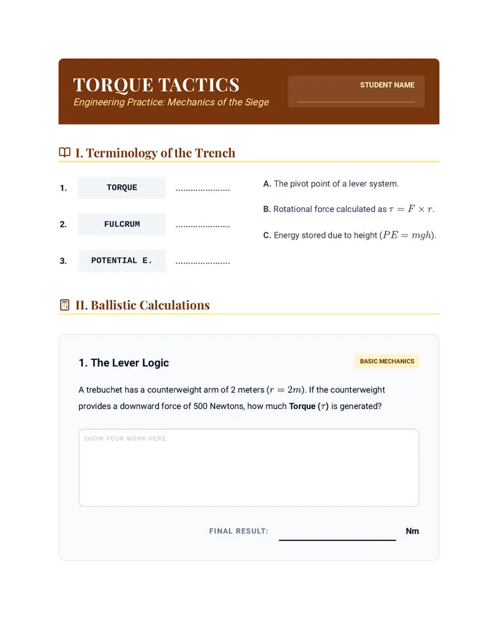Torque Tactics Worksheet